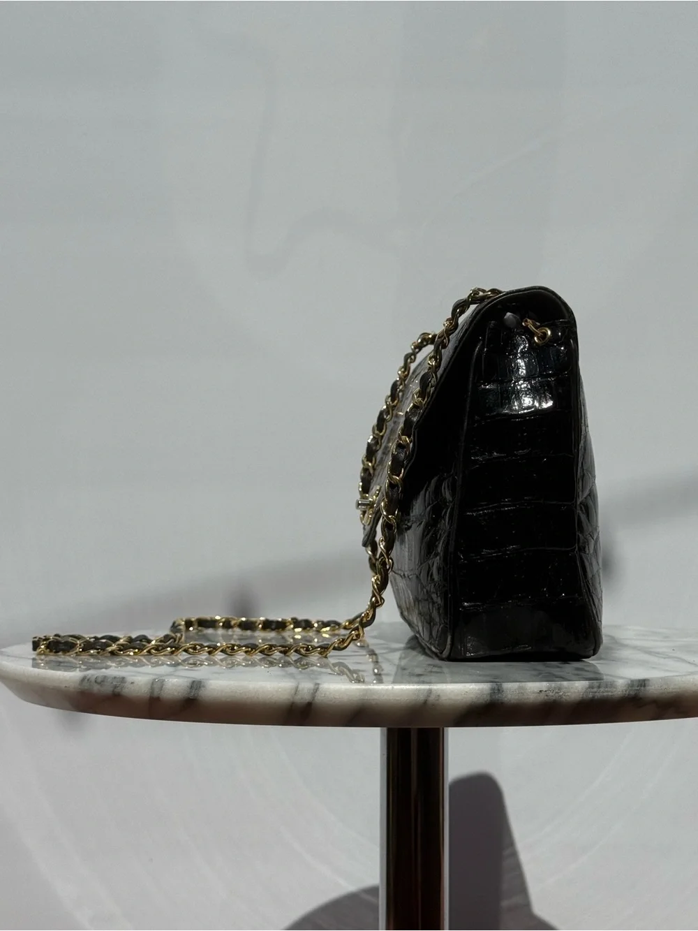 Vintage Chanel Black Crocodile Large Flap Shoulder w/ Gold HDW 1986-88, 0 Series